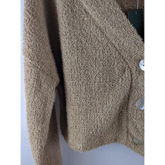 Cropped Cozy Cardigan Wild Fable Taupe L Brown Lightweight Fuzzy VNeck Button Up - Picture 6 of 11